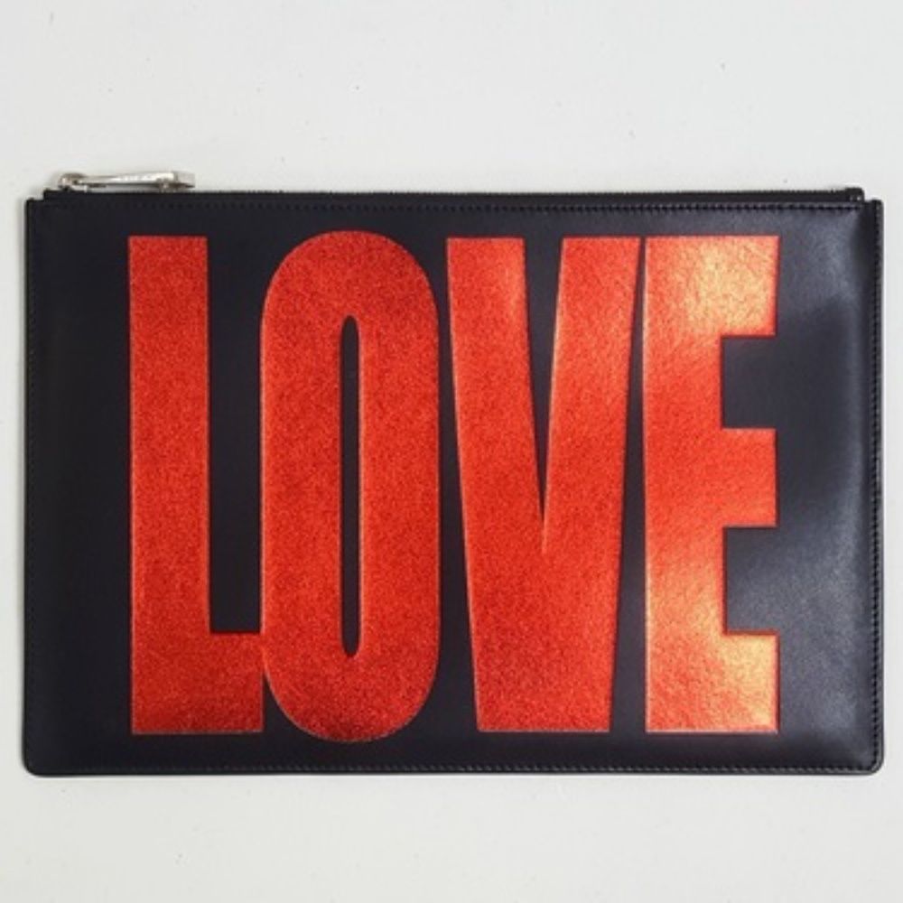 Givenchy Black Leather Love Full Zip Clutch Pouch Bag